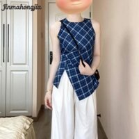 Áo Vest kẻ sọc màu xanh không tay