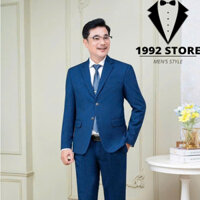 Áo vest (Không quần) nam trung niên cao cấp 2 nút lịch lãm, bộ comple trung niên, tặng cavat+ghim cài vest