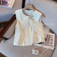 Áo Vest không tay đính cườm màu trắng kiểu Pháp Áo Vest ngoài cao cấp thời trang #MJ0104#