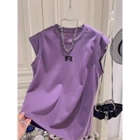 Áo Vest Không Tay Màu Tím Mùa Hè Thể Dục Đa Năng Phong Cách Mỹ Áo Cơ Bản Thiết Kế Retro Áo Ngoài