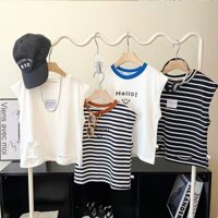 Áo Vest Không Tay Sọc Bên Trong Áo Thun Nam Mùa Hè Rách Rời Phù Hợp Với Chữ Ngắn In Top Hợp Thời Trang T