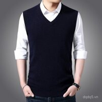 Áo vest len kiểu mới cổ chữ V cho nam trung niên, áo len đan không tay cho doanh nhân