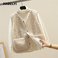 Áo vest lông cừu mùa đông HABELYI, Áo ghi lê giữ nhiệt lông cừu, Áo khoác nữ dày ấm áp thời trang dành cho nữ