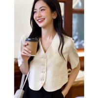 Áo vest lửng HINSTORE79 áo khoác vest cúc bọc cộc tay đứng dáng 1 lớp  199