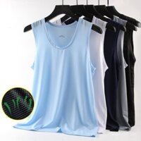 Áo vest lưới nam, áo thun không tay nhanh khô, áo vest nam mùa hè bằng lụa băng, áo tank top thể dục, kích thước lớn, dáng rộng, tay lửng, thời trang