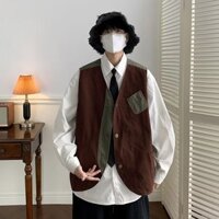 Áo vest màu sắc cho nam, phong cách Hồng Kông retro, dáng rộng, áo đôi đa năng