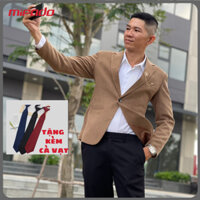 Áo vest nam, Áo khoác blazer nam, màu vàng bò, chất liệu giả gấm hoạ tiết tinh tế Mifado