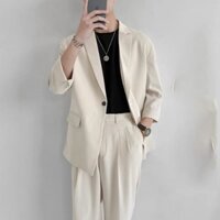 Áo Vest Nam Blazer Nam 2 Lớp Form Rộng Dáng Dài Có Độn Vai Phong Cách Hàn Quốc