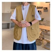 Áo vest nam cổ chữ V dáng rộng phong cách hip-hop, áo khoác gile nam basic trẻ trung năng động 7018