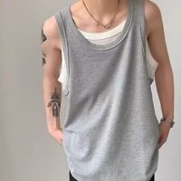 Áo Vest Nam Giả Hai Miếng Rời Giải Trí Thể Thao Waffle Nữ Áo Thể Thao Trung Tính Cặp Đôi Màu Trơn