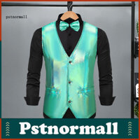 Áo Vest nam thoáng khí Áo Vest nam màu giả tưởng Áo Vest cổ chữ V bóng loáng có nơ Bộ dây buộc cho bữa tiệc cưới Retro Disco Groom Áo ghi lê có túi và khóa lưng có thể điều chỉnh