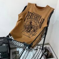 Áo Vest Nam Thời Trang Hàn Quốc Retro Rửa Đau Khổ Nam Áo Thun Không Tay OEM In Hình Dạo Phố Thêu Top