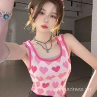 Áo vest ngắn cho phụ nữ, áo dây sexy không tay, áo len mùa hè họa tiết trái tim