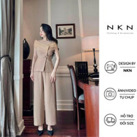 Áo vest nữ, áo trễ vai NKN Julia màu be, thiết kế ôm tôn dáng và phối lưới vai, chất liệu cao cấp.