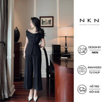 Áo vest nữ, áo trễ vai NKN Julia màu đen, thiết kế ôm tôn dáng và phối lưới vai, chất liệu cao cấp.