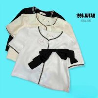 Áo vest nữ blazer 2 lớp, áo croptop thiết kế viền đen nơ thời trang nữ phong cách hàn quốc 1998.WEAR