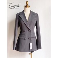 Áo vest nữ blazer công sở QUYNH DESIGN cao cấp thiết kế áo chiết eo dài tay màu ghi