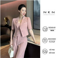 Áo vest nữ, blazer nữ NKN Camelia màu hồng, thiết kế dáng croptop chiết eo, chất liệu cao cấp.