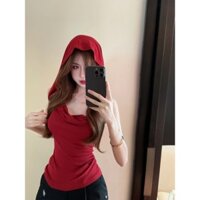 Áo Vest Nữ Cô Bé Quàng Khăn Đỏ Châu Âu Và Mỹ Ngọt Và Cay Slim Cổ Áo Không Tay