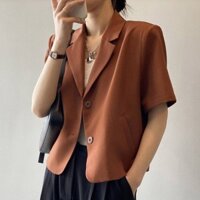 Áo vest nữ cộc tay, Áo blazer ký giả tay cộc 2 lớp vải đẹp công sở thanh lịch