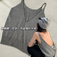 Áo vest nữ không lưng phong cách nghỉ dưỡng mùa hè thu, thiết kế đan, cảm giác thanh lịch, áo camisole G3J5