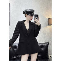 Áo vest nữ phối tay lông vũ dáng blazer