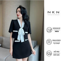 Áo vest nữ, vest ngắn tay NKN Celina màu đen, thiết kế cổ nơ, dáng croptop, chất liệu cao cấp.