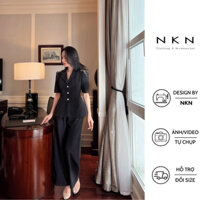 Áo vest nữ, vest ngắn tay NKN Kate màu đen, thiết kế chiết eo, đính đá vai, chất liệu cao cấp.