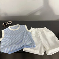 Áo vest sọc cho bé trai, bộ đồ hai mảnh mùa hè, tay ngắn, quần mỏng thời trang