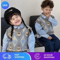 Áo vest trẻ em phong cách đại học cho bé trai và bé gái, bộ áo len đan mới, trang phục vườn thời trang mùa xuân, trang phục anh em