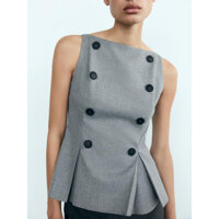 Áo vest Zara made in Morocco không tay dáng xòe 2 hàng khuy