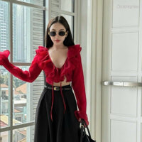 ÁO VIỀN BÈO TIỂU THƯ KÈM CÚC NGỌC ĐÍNH NGỰC (ÁO MAY 2 LỚP DÀY DẶN)