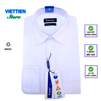 Áo việt tiến màu trắng trơn tay dài vải spunpoly phom rộng