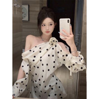 ÁO VOAN CHẤM BI KIỂU PHÁP DÀI TAY HỞ VAI TÔN DÁNG