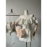 Áo voan chấm bi trễ vai