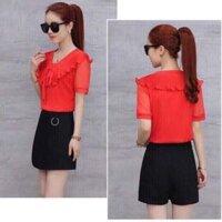 ÁO VOAN CỔ BÈO CỘT NƠ TAY CON CỰC XINH