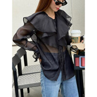 Áo voan đen cổ bèo tay dài SY STORE