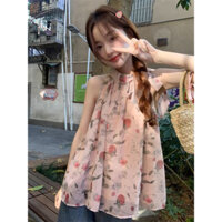 Áo voan hoa cổ yếm hồng, trắng