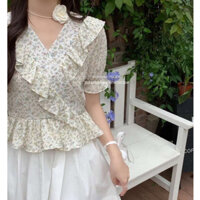 Áo voan hoa nhí cổ tim bèo hàng Quảng Châu