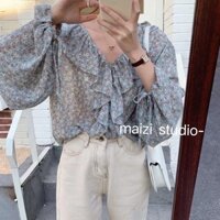 Áo Voan Hoa Nhí Viền Bèo Nơ Rút Tay Hàng Quảng Châu M225- Lolla_Fashion