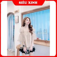 Áo Voan Kiểu | Áo Voan Chấm Bi Chun Ngực Tay Bồng 2 Lớp Order Quảng Châu