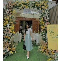 ÁO VOAN TRẮNG NƠ CỔ + CHÂN VÁY XẾP LY