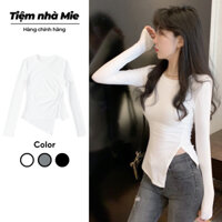 Áo Xẻ Tà Nữ Tay Dài Nhún Eo Áo Kiểu Nữ Chất Vải Thun Mềm Mại -  Tiệm Nhà Mie