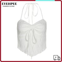 Áo xếp li mỏng EYEHPEE, Áo Vest thời trang mùa hè mềm mại màu trơn, Áo Crop Top Polyester