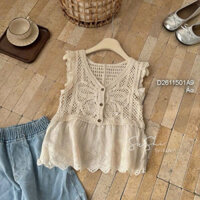 Áo xô kiểu phối ren gài khuy ngực cổ tim sát nách viền bèo 1124 thaotranshop90 [kèm ảnh thật chụp sàn]