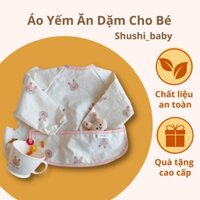 Áo Yếm Ăn Dặm Cho Bé Thiết Kế dài Tay Có Máng Họa Tiết Gấu Xinh Xắn