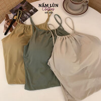 Áo yếm Áo 2 dây có mút ngực Nấm Lùn Clothes Áo 2 dây trơn chất thun lạnh dáng ôm A018