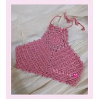 Áo yếm bikini len móc handmade màu hồng đẹp thời trang