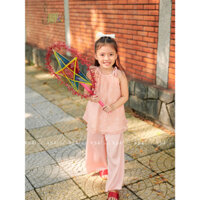 Áo yếm cho bé gái Như Nguyệt tơ cao cấp kèm quần ống rộng, Bộ yếm trẻ em đồ đôi mẹ và bé đi chơi Dịp Tết Nhà Lụa Kids