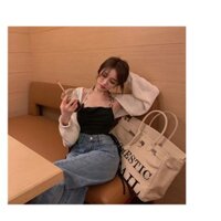 Áo yếm dây phối xích+khoác len cut-off